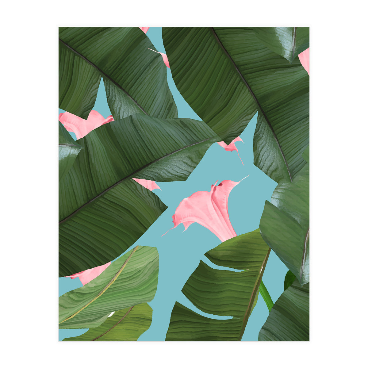 Wild Flower, Tropical Jungle Banana Leaves Botanical, Floral Nature Garden Blush Plants (Print Only)