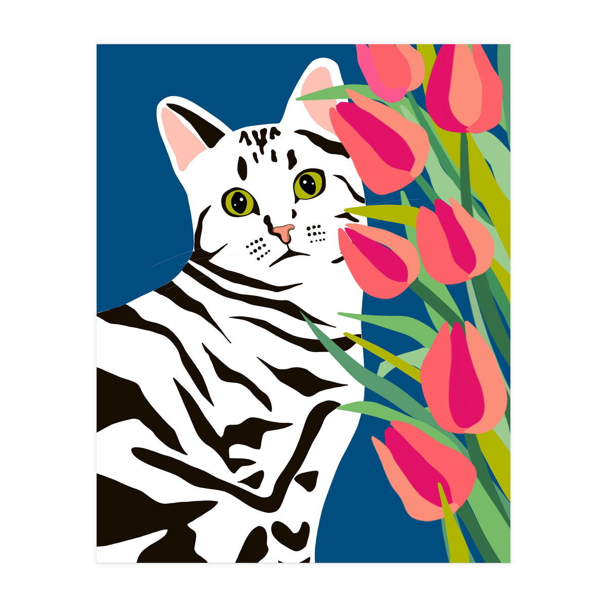 The Poser, Cat Cute Pet Animals Illustration, Pop Of Color Eclectic Pets Bohemian Contemporary Still Life (Print Only)