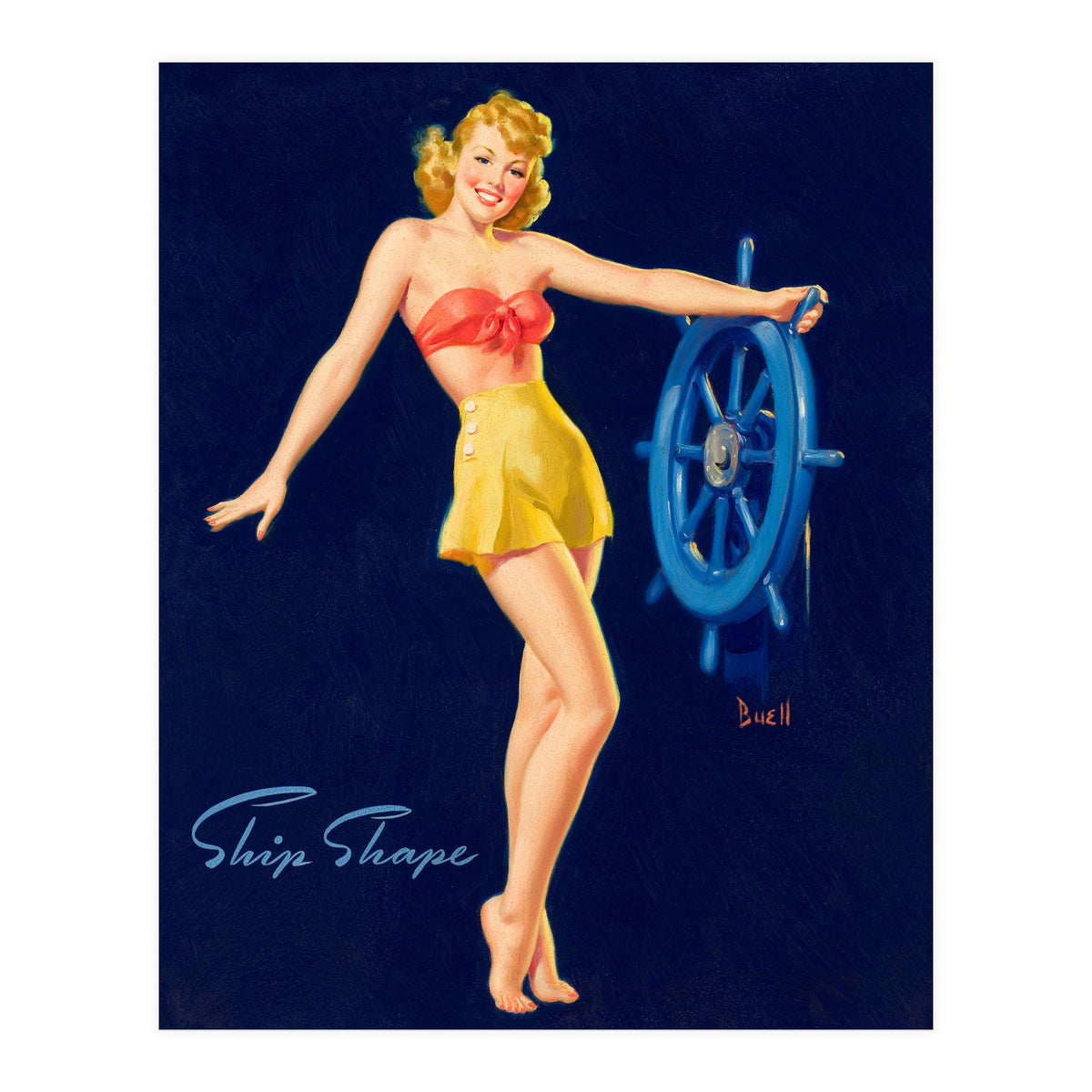 Pinup Girl Is Posing With A Steering Wheel (Print Only)