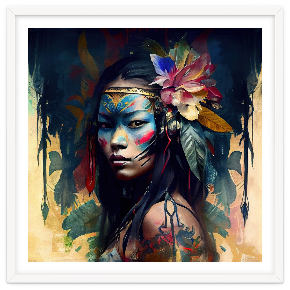 Floral Native Asian Warrior Portrait
