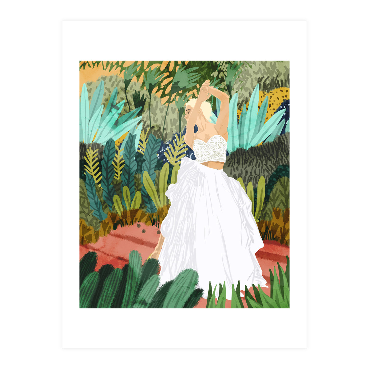 Forest Bride | Jungle Wedding Painting | Travel Solo | Blonde Woman Dancing Joy (Print Only)