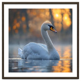 Beautiful Swan Floating On Water At Sunset thumbnail