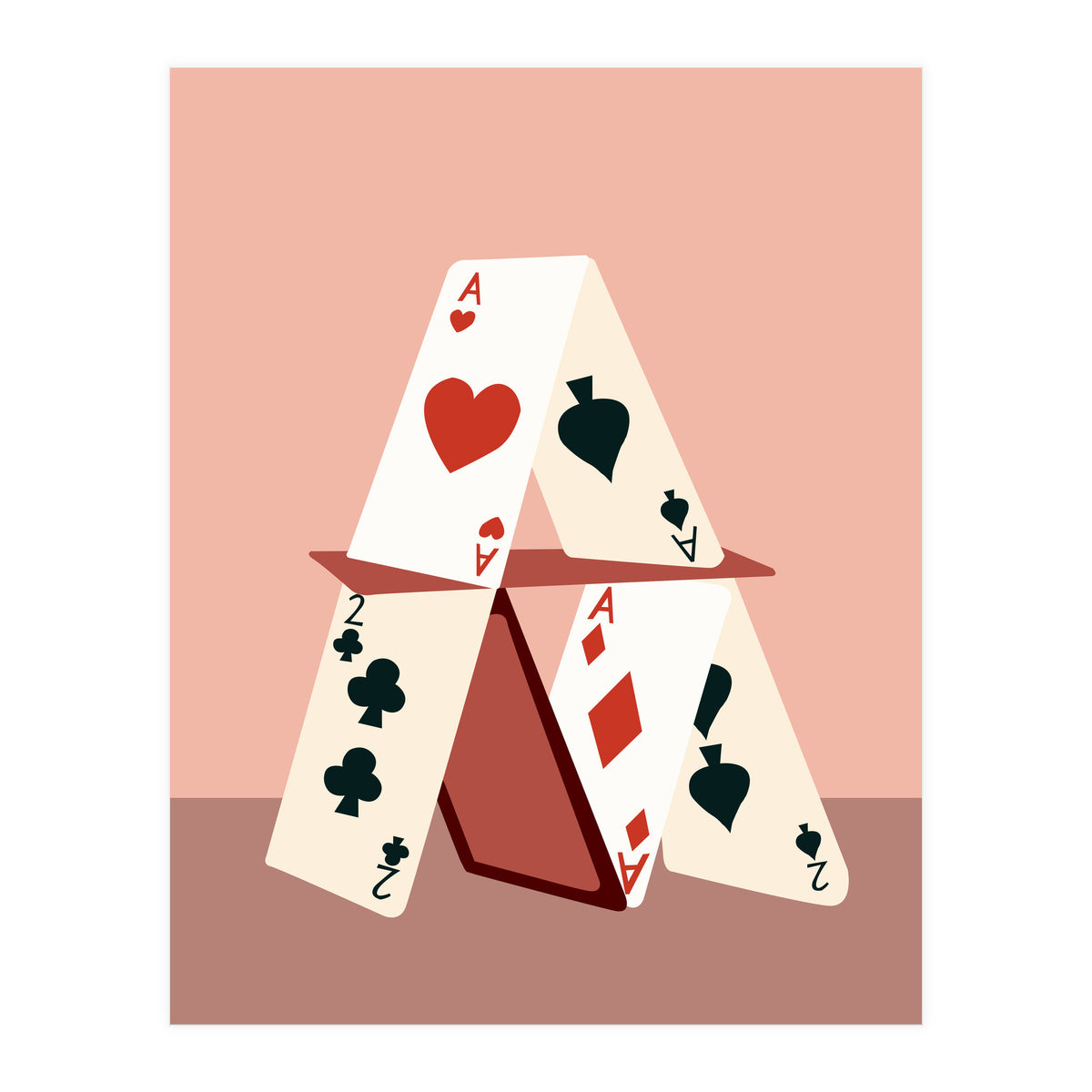A House Made Of Cards, Relationship Concept Painting, Illustration Playing Cards, Spade Heart Eclectic Bohemian Contemporary (Print Only)