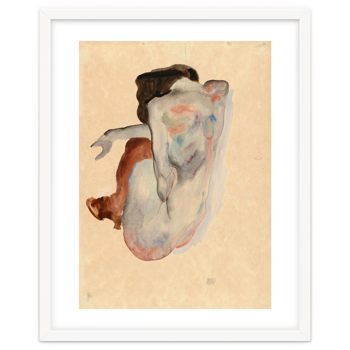 Crouching Nude in Shoes and Black Stockings, Back View.