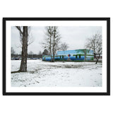 Colorful barn in the snowy ground landscape thumbnail