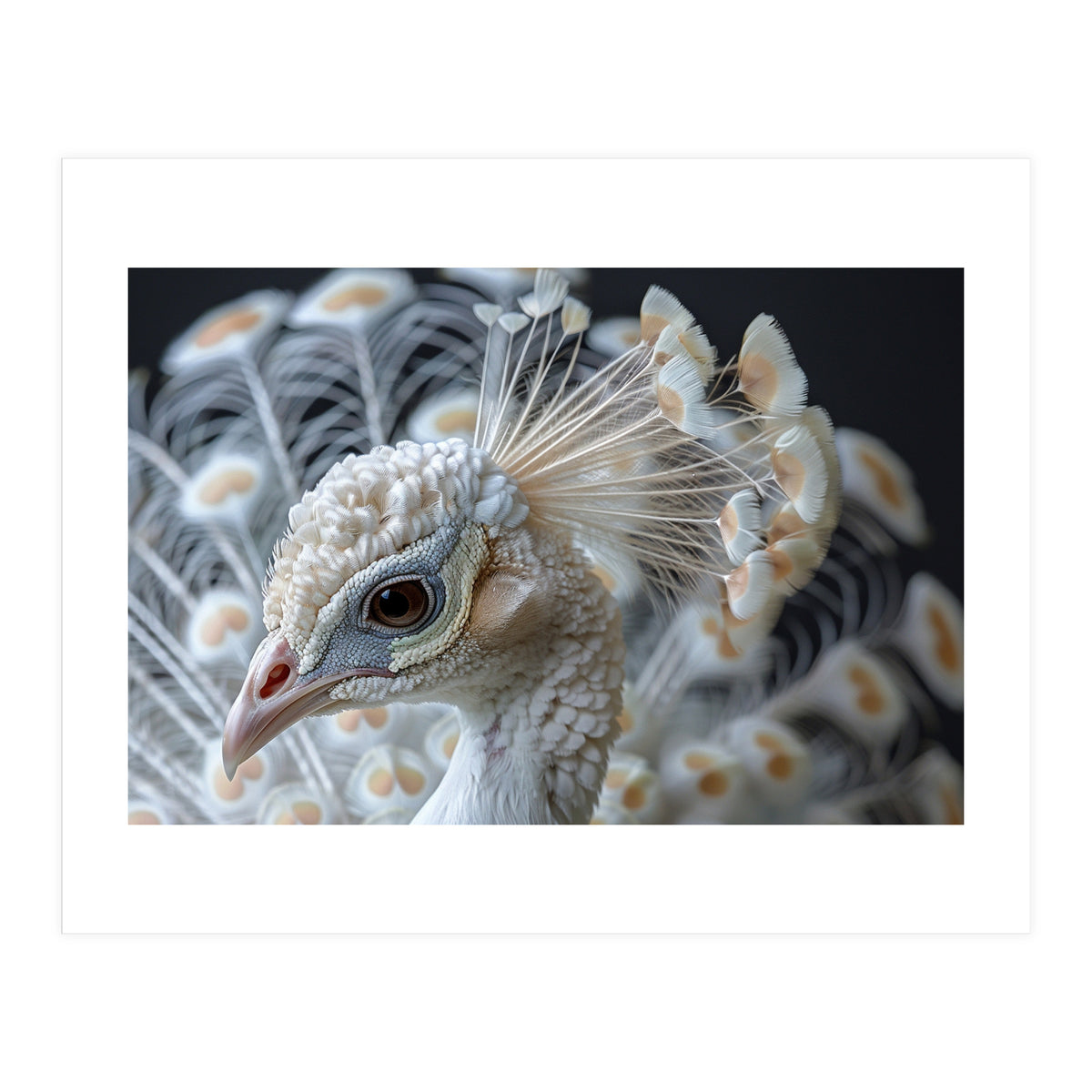 Close Up Albino Peacock Bird Portrait (Print Only)