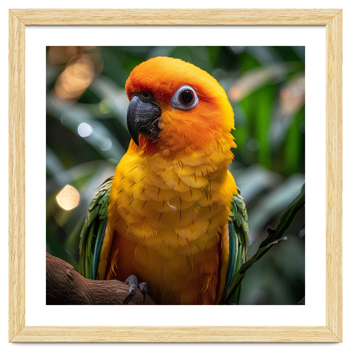Sun Conure Parrot Colorful Bird Perched On Branch