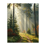 The Golden Path: Ethereal Sunbeams Piercing Through a Misty Evergreen Forest at Dawn (Print Only) thumbnail