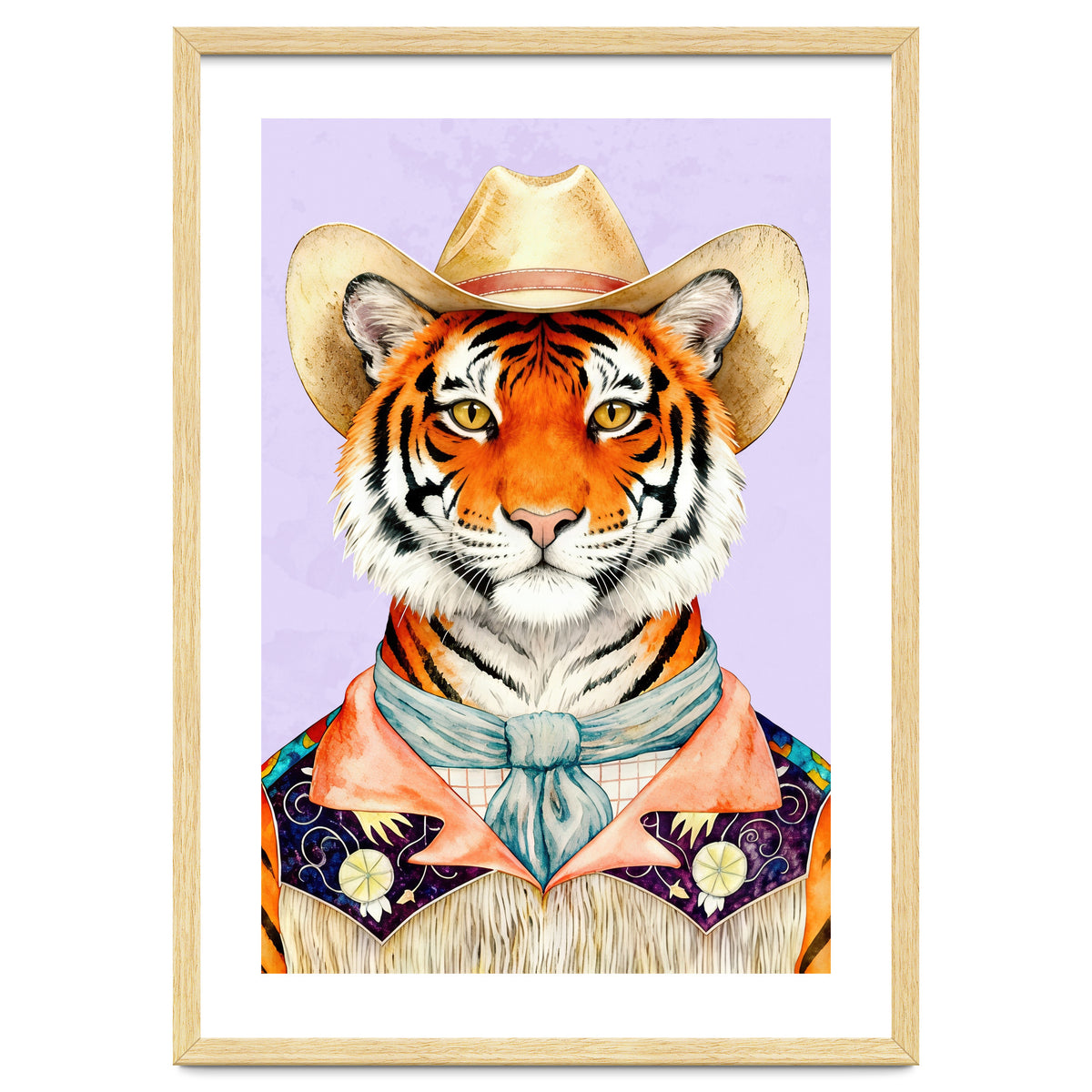 Tiger Portrait in Hat Wild Cowboy Fashion