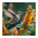 Hummingbird Feeding On Yellow Flowers Nectar (Print Only) thumbnail