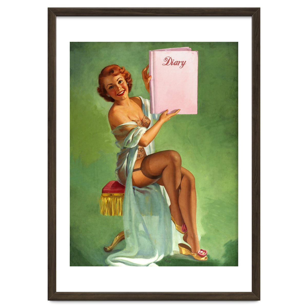 Pinup Girl Posing With Her Big Diary Book