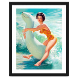 Happy Pinup Girl On The Beach Hugging Her Rubber Toy thumbnail
