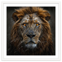 Majestic Lion With Glowing Eyes Close Up Portrait