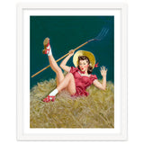 Pinup Sexy Girl Posing On A Hay With A Pitchfork thumbnail