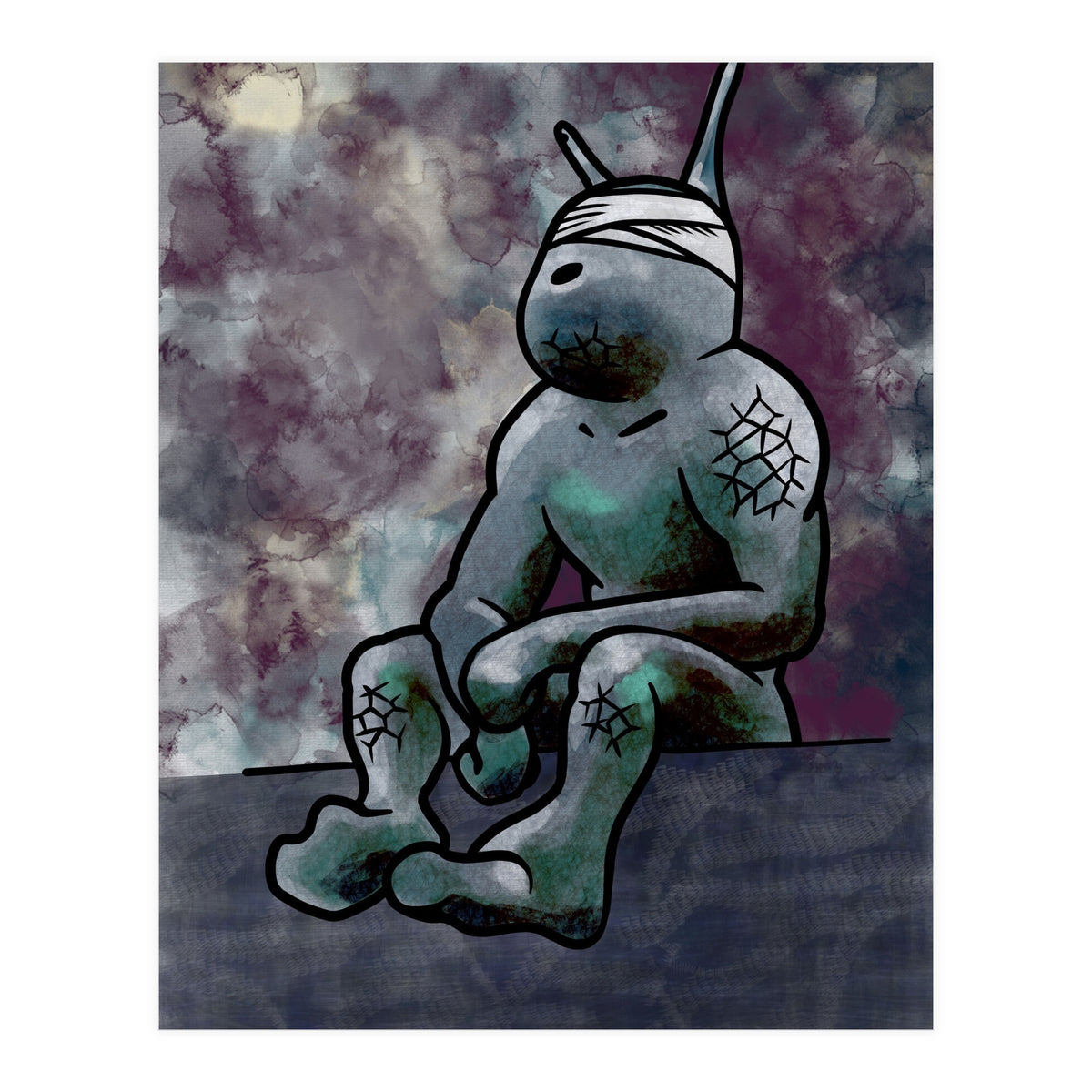 Sitting Sluggy (Lwuba 049 Meku Sitting Watercolor) (Print Only)