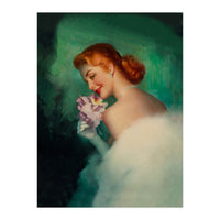 Portrait Of A Pinup Bride In White Dress And A Flower Boukuet (Print Only)