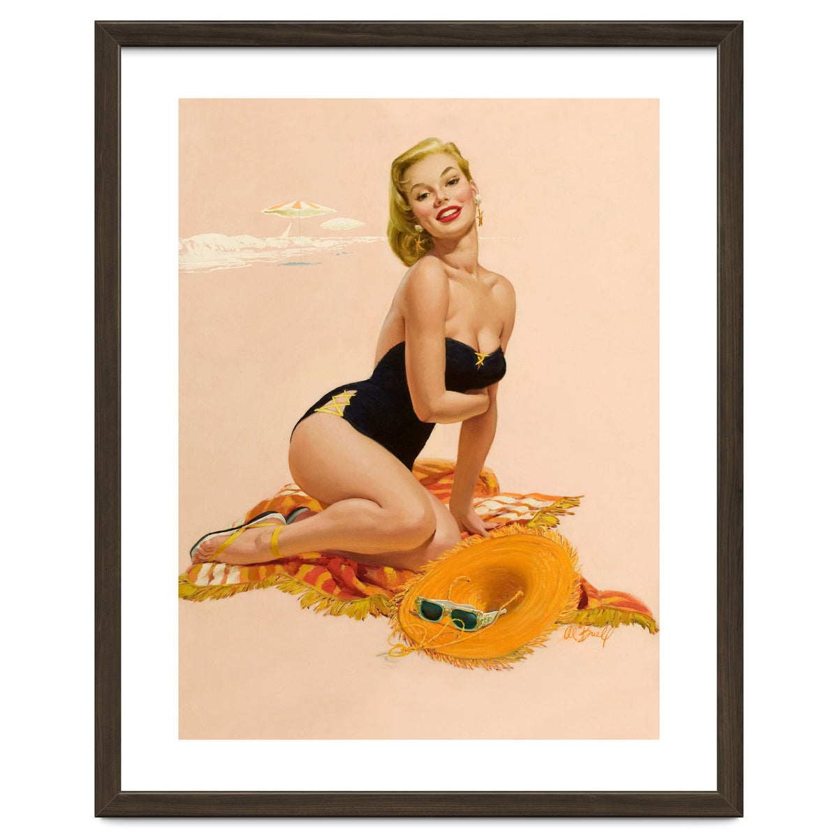 Pinup Woman Is Posing On A Beach
