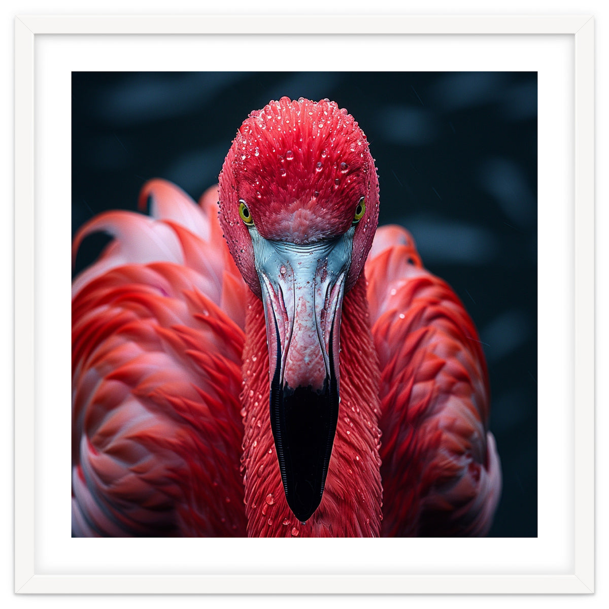 Close Up Flamingo Face With Water Droplets