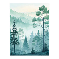 Ethereal Misty Pine Forest Watercolor Art (Print Only)