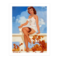 Beautiful Pinup Girl Posing On A Fence (Print Only)
