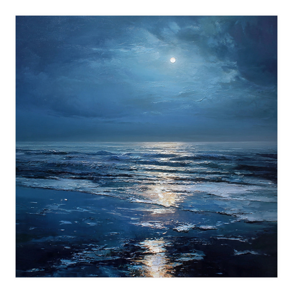 Midnight Blue Moonlit Seascape (Print Only)