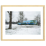 Colorful barn in the snowy ground landscape thumbnail