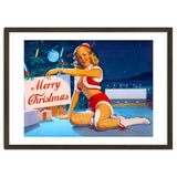 Pinup Girl In Santa Costume With Marry Christmas Sign thumbnail