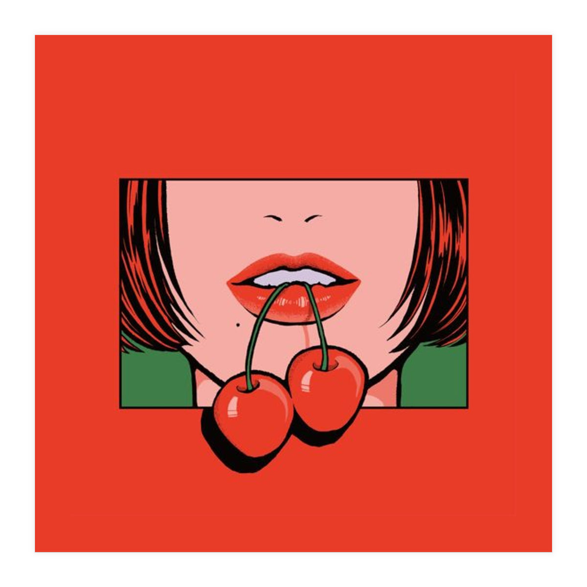 Pop Art Cherry Bold Lips With A Classic Design (Print Only)