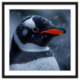 Close Up Penguin Portrait In Snowy Weather thumbnail
