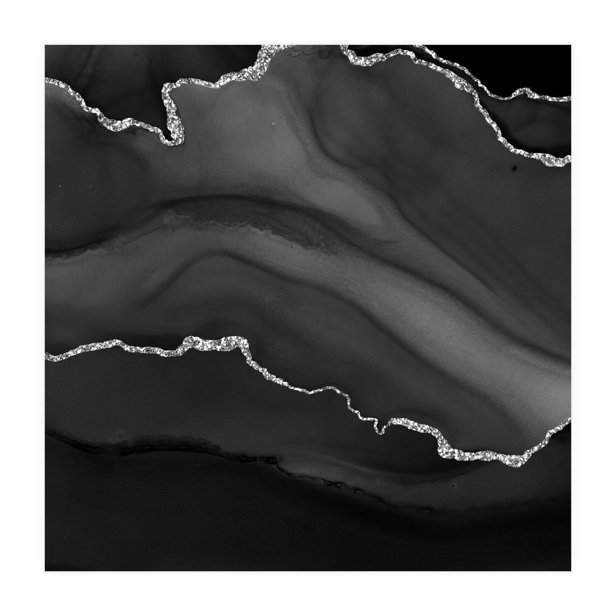 Black & Silver Agate Texture 01  (Print Only)