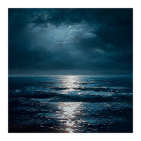 Ethereal Moonlight Over Midnight Ocean Waves (Print Only)