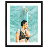 Bathe | Woman Pool Shower | Summer Swim Watercolor Painting | Brunette Bikini Boho Fashion thumbnail