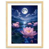 Moonlit Lotus Pond: Serene Nighttime Floral Landscape thumbnail