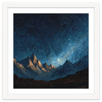 Starry Night Over Majestic Mountains Impasto Oil Painting Style