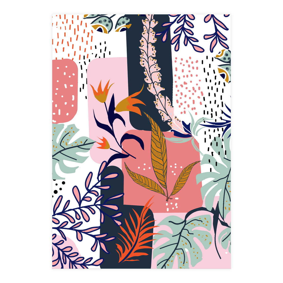 Mood | Abstract Chic Modern Bohemian Painting | Contemporary Eclectic Blush Botanical Nature (Print Only)