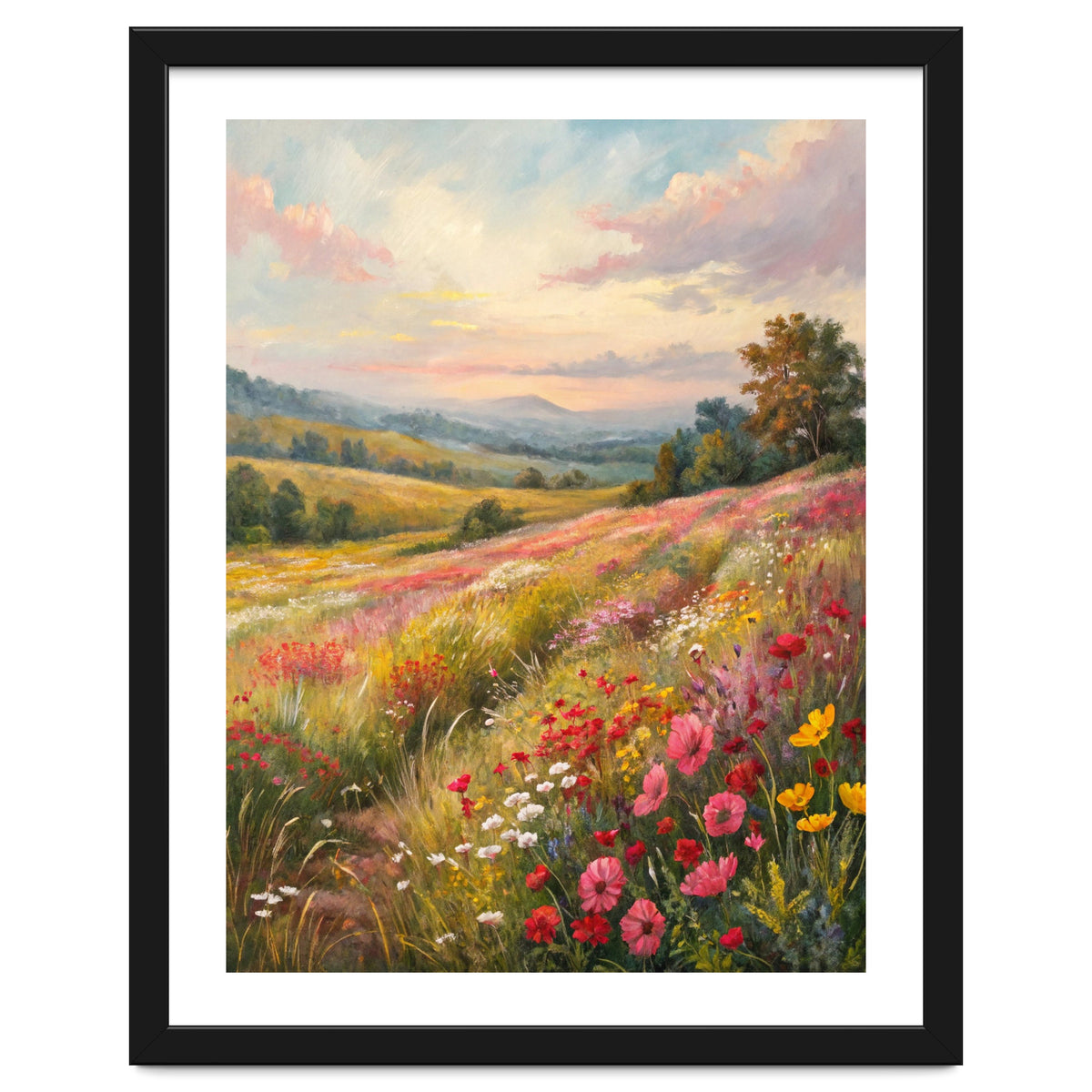 Serene Wildflower Meadow at Sunset Oil Painting