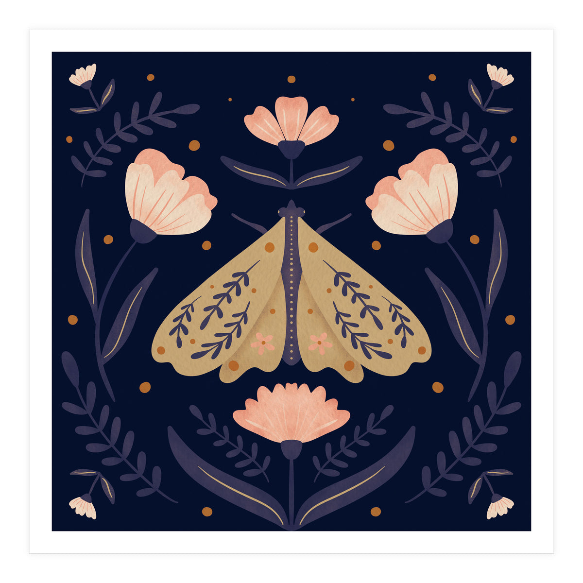 Moth And Flowers  (Print Only)
