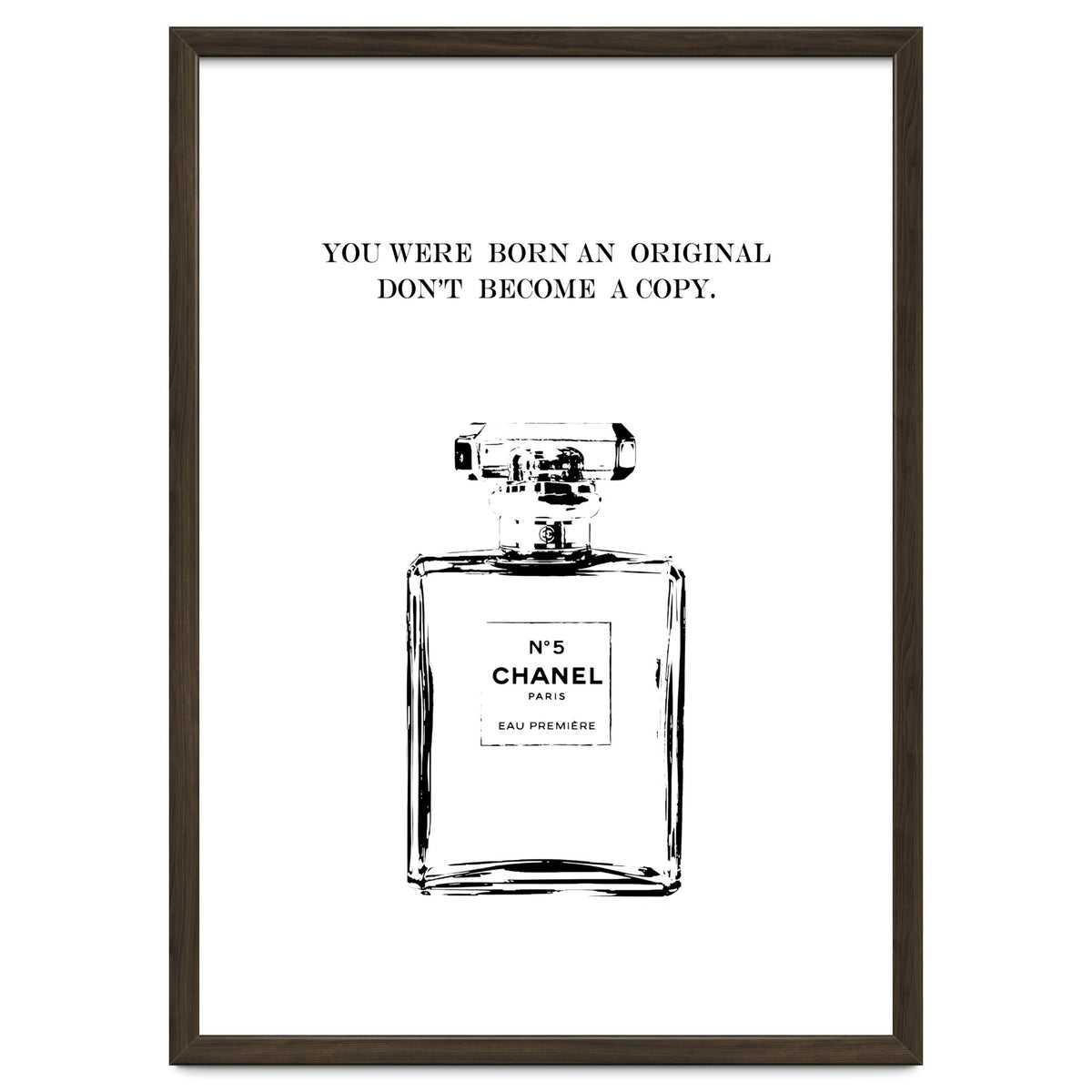 Born Original, Fashion Perfume Bottle Quote Art, Coco Chanel, Chic Decor