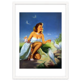 Beautiful Pinup Girl Feeding White Pigeons thumbnail