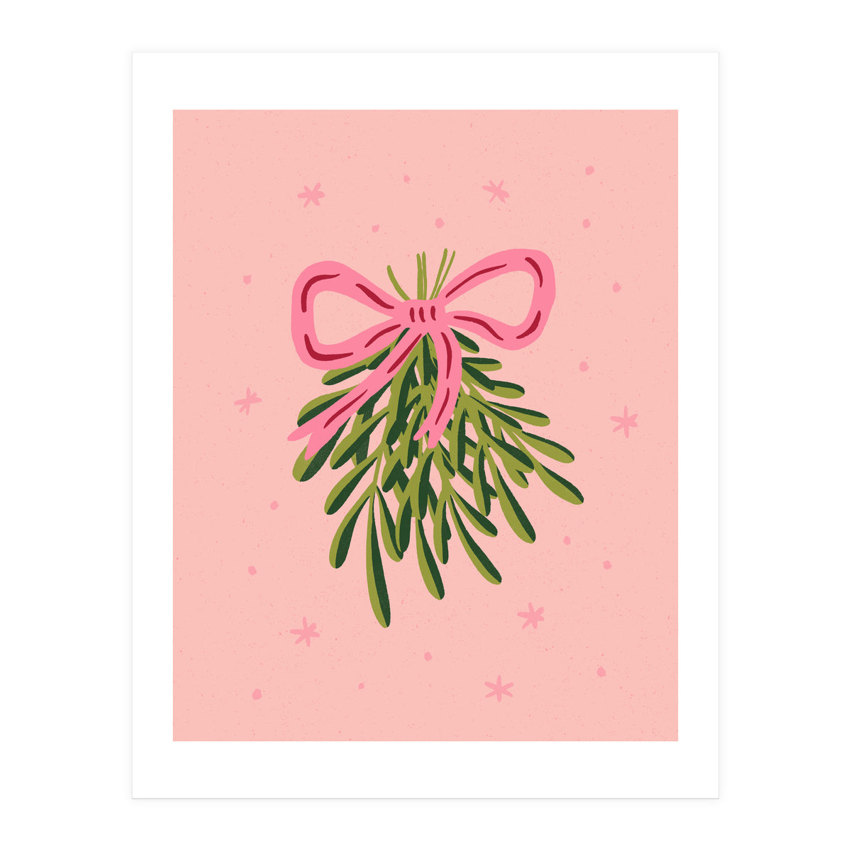 Mistletoe And Pink Bow (Print Only)