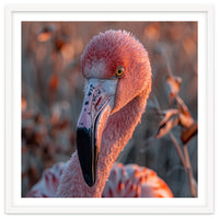 Close Up Of A Pink Flamingo Head In Sunlight