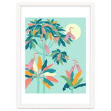 Drawn To The Moon, Stork Heron Flamingo Birds, Tropical Pastel Wildlife Forest Nature, Animals Jungle Bohemian Eclectic Fly thumbnail