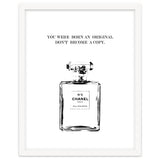 Born Original, Fashion Perfume Bottle Quote Art, Coco Chanel, Chic Decor thumbnail