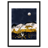 Midnight Lake, Stork Wildlife Animals Abstract Painting, Nature Landscape Travel Adventure Full Moon Night, Eclectic Gold Birds Magical Bohemian thumbnail