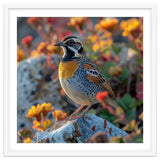 Bird Perched On A Rock With Flowers thumbnail