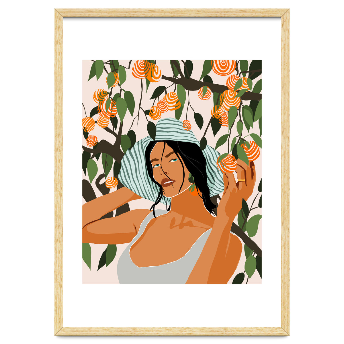 The Orange Grove, Bohemian Woman Summer Travel, Fashion Botanical Nature Garden, Plants Fruits Juicy