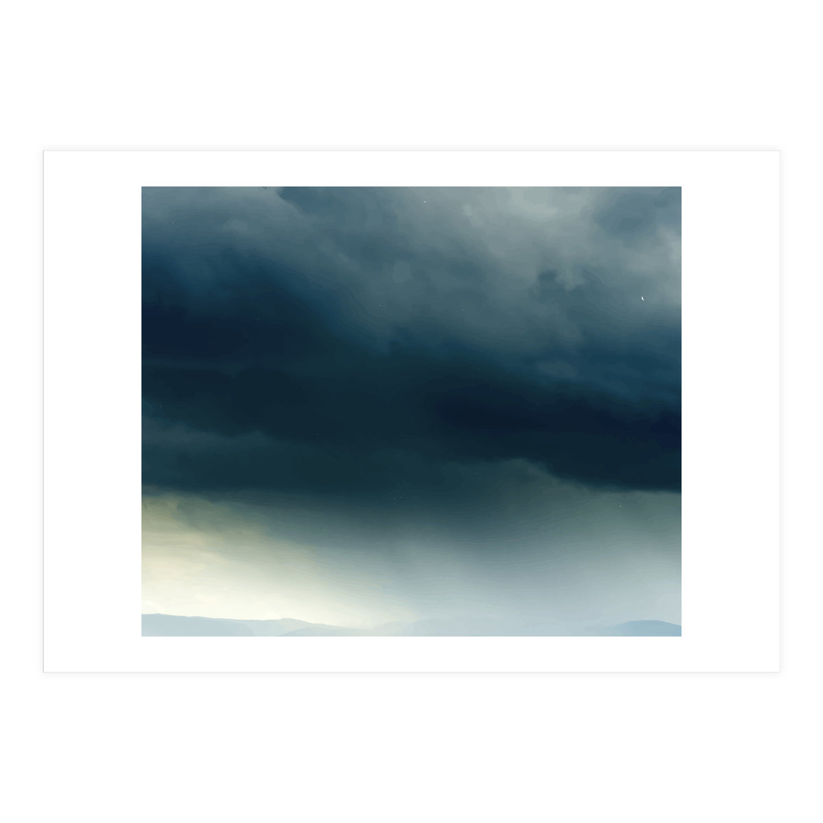 Storm Rain Clouds Watercolor Painting Blue Minimal Dark Sky Graphic (Print Only)