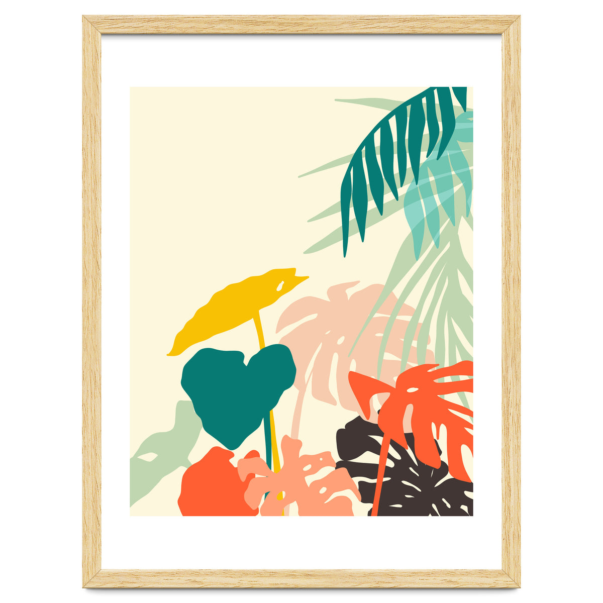 Tropical Nature, Botanical Pastel Jungle Plants Illustration, Minimal Bohemian Palm Monstera Forest