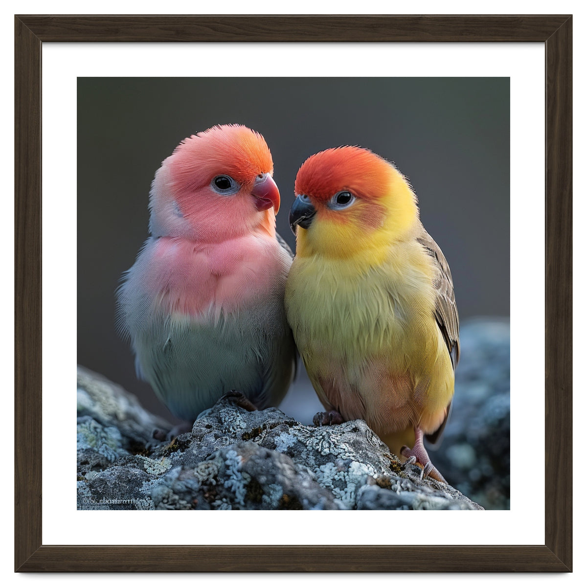 Pair Of Lovebirds Sitting On Rocks