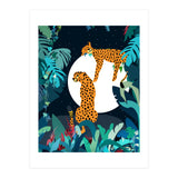 Over The Moon, Leopard In Love, Jungle Wildlife Tropical Tiger Botanical, Nature Cat Dark Animals (Print Only) thumbnail